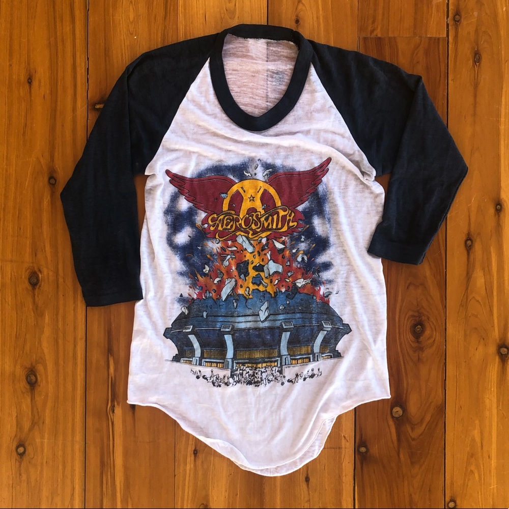 80s Vtg Aerosmith Rock in a Hard Place Raglan Shirt